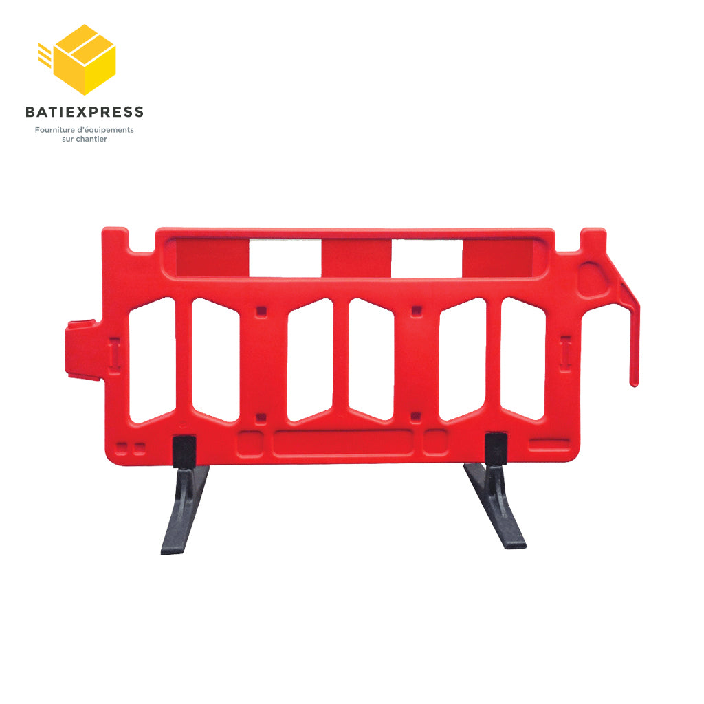 Barrière de chantier Plastique BATIEXPRESS, équipement de chantier permettant de signaler la présence de travaux publics et de canaliser le flux de piétons se trouvant à proximité de votre chantier